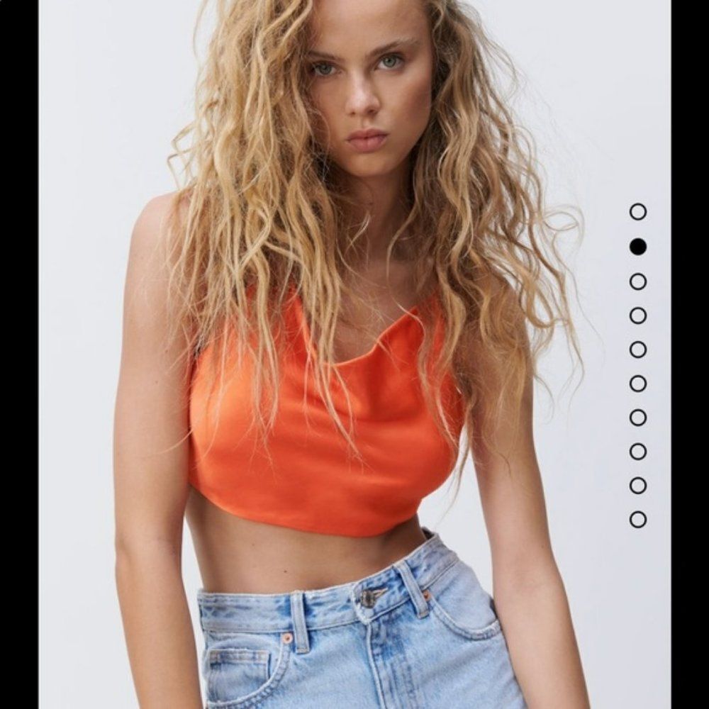 Zara Orange Satin Scarf Crop Top NWT SZ XS Women